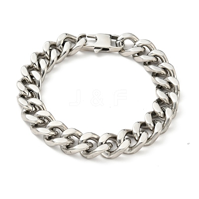 Non-Tarnish 201 Stainless Steel Curb Chain Bracelet Hand Polished for Men Women BJEW-H550-06A-P-1