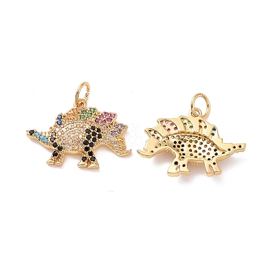 Stegosaurus Brass Micro Pave Colorful Cubic Zirconia Charms KK-G435-30G-1