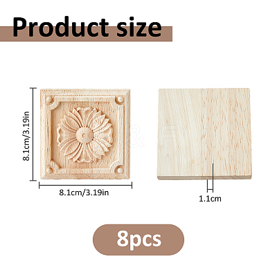 Square Wood Carved Floral Decorative Blocks WOOD-WH0124-160B-1