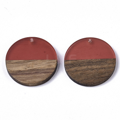 Transparent Resin & Walnut Wood Pendants RESI-S358-02B-H50-1