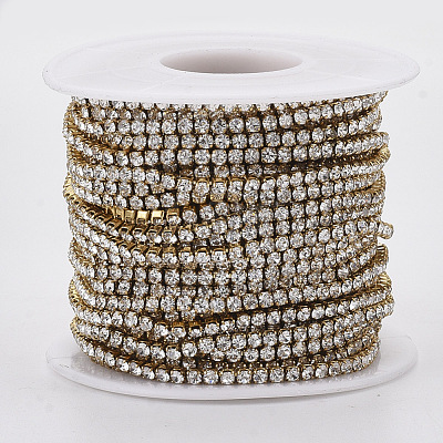 304 Stainless Steel Rhinestone Strass Chains STAS-T055-12G-1