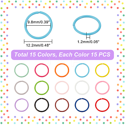 225Pcs 15 Colors SPray Painted Zinc Alloy Open Jump Rings FIND-H0010-91B-1
