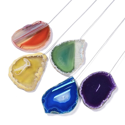 Brass Wire Wrapped Chakra Natural Gemstone Chips Hanging Ornaments AJEW-B028-01G-02-1