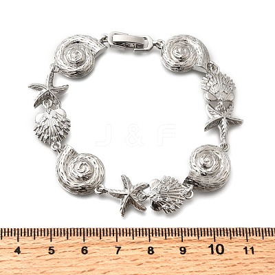 Summer Beach Brass Micro Pave Clear Cubic Zirconia Starfish & Shell Shape Link Chain Bracelets LS-BJEW-C118-02A-P-1