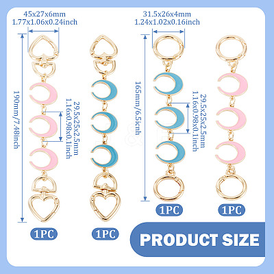 4Pcs 4 Styles Alloy Enamel Moon Link Chain Bag Extension Chains AJEW-TA0003-13-1