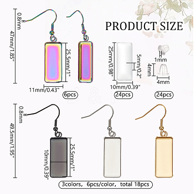 DIY Blank Rectangle 304 Stainless Steel Dangle Earrings Making Kit DIY-PH0022-95-1