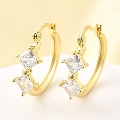 Rhombus Brass Micro Pave Clear Cubic Zirconia Hoop Earrings EJEW-Z121-07G-1