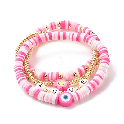 Handmade Polymer Clay Heishi Beads Stretch Bracelets Set BJEW-JB07406-03-1