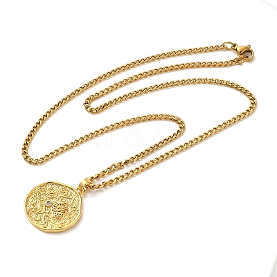 Brass Clear Cubic Zirconia Curb Chain Constellation Pendant Medal Necklaces for Women LS-NJEW-U010-01G-03-1