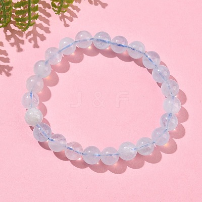Natural Aquamarine Round Bead Stretch Bracelets for Men Women BJEW-U034-01C-02-1