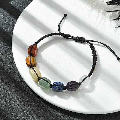 Natural Mixed Gemstone Cuboid Braided Bead Bracelet BJEW-JB09796-1