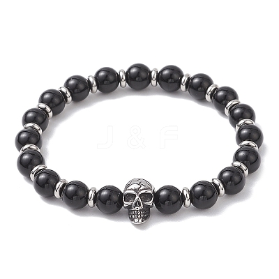 Natural Eyeless Obsidian and Malaysia Jade Stretch Bracelets BJEW-JB12184-1