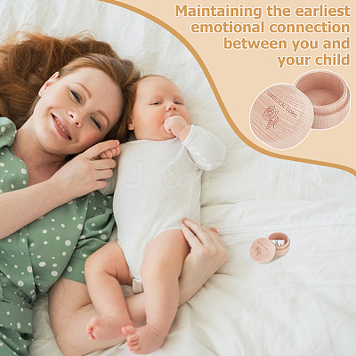 Round Wooden Umbilical Cord Storage Boxes with Carved Rose Pattern AJEW-WH0695-249-1