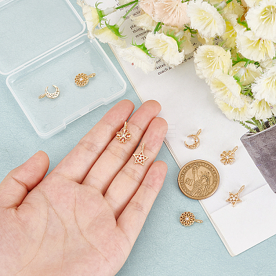 8Pcs 4 Style Brass Micro Pave Clear Cubic Zirconia Charms ZIRC-AR0001-16-1