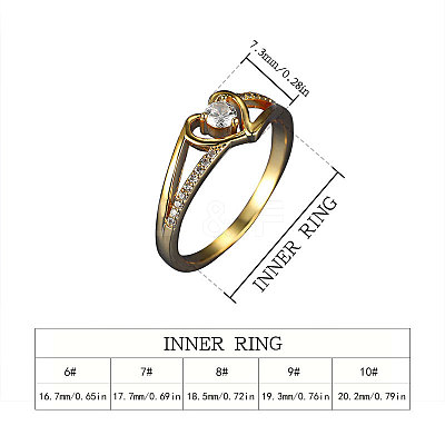 Heart Brass Micro Pave Clear Cubic Zirconia Finger Rings FS-WG243FC-02-1