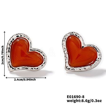 Natural Stone Cat Eye Heart-shaped Stud Earrings GI3370-7-1