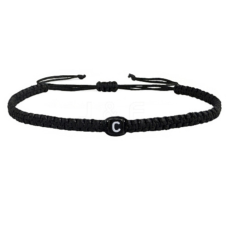 Adjustable Handmade Woven Waxed Cord Braided Bracelets with Acrylic Letter Beads OI4298-3-1