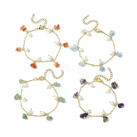 4Pcs 4 Style Natural Mixed Gemstone Chips & Shell Pearl Charm Bracelets Set for Women BJEW-TA00359-1
