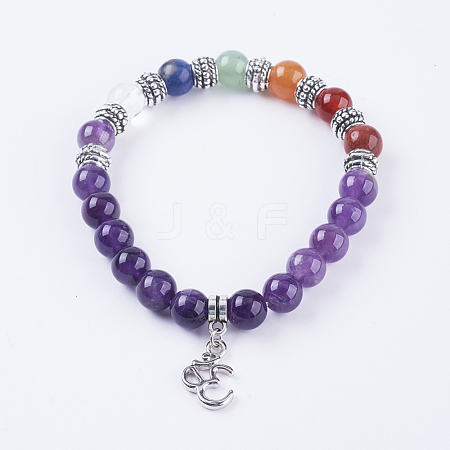 Natural Amethyst Stretch Bracelets BJEW-F308-01AS-1