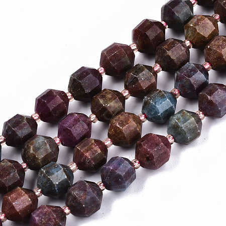 Natural Red Corundum/Ruby and Sapphire Beads Strands G-S362-066B-1