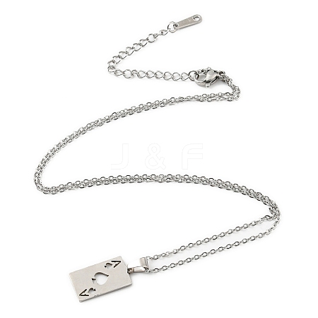 201 Stainless Steel Playing Card Pendant Necklace with Cable Chains NJEW-Q317-25P-1