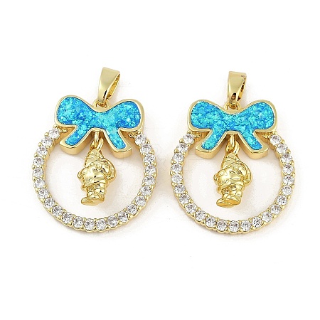 Christmas Theme Rack Plating Brass Micro Pave Cubic Zirconia Pendants KK-U032-14G-04-1