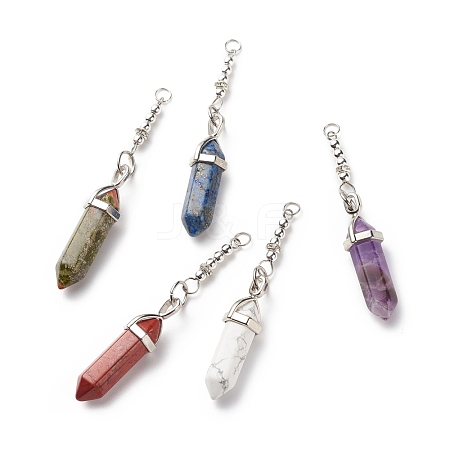 Natural Mixed Stone Double Terminal Pointed Pendants PALLOY-JF01776-1
