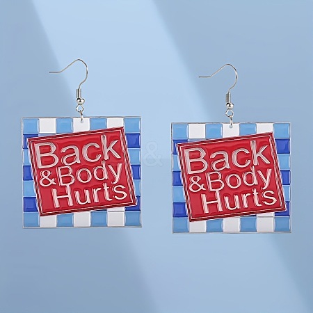 Square with Word Back & Body Hurts Acrylic Dangle Earrings FS-WGDBEE3-01-1
