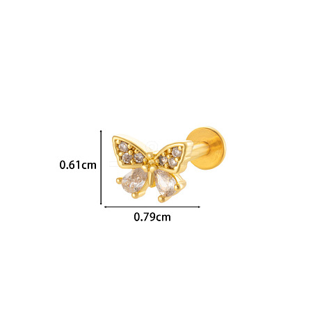 Butterfly 316L Surgical Stainless Steel Clear Cubic Zirconia 17 Gauge Threadless Labrets WGBD99E-01-1