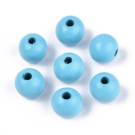 Spray Painted Round Natural Schima Wood Beads WOOD-A018-12mm-09-1
