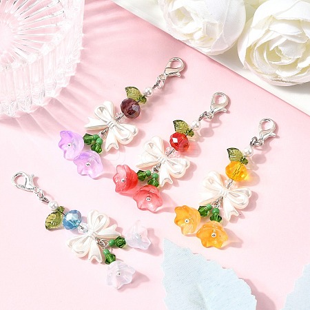 4Pcs Glass & ABS Imitation Pearl Pendant Decoration HJEW-TA00352-1