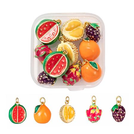 10Pcs 5 Style Fruit Theme Brass Enamel Pendants KK-LS0001-32-1