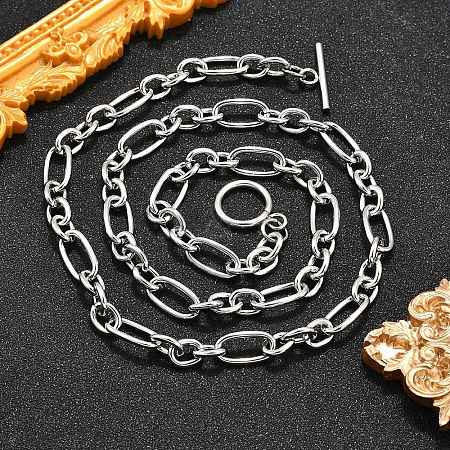 Non-Tarnish Unisex 304 Stainless Steel Figaro Chain Necklaces NJEW-H215-03P-1