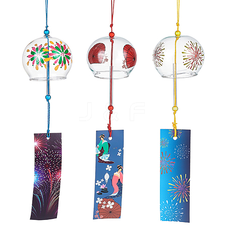 BENECREAT 3Pcs 3 Style Japanese Glass Wind Chimes DJEW-BC0001-14-1