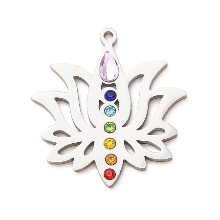 Chakra 304 Stainless Steel Rhinestone Pendants RB-CBA27F2-01P-1