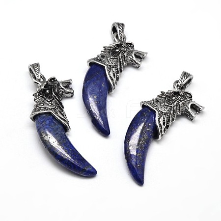 Antique Silver Zinc Alloy Dyed Natural Lapis Lazuli Big Pendants G-F228-63D-FF-1