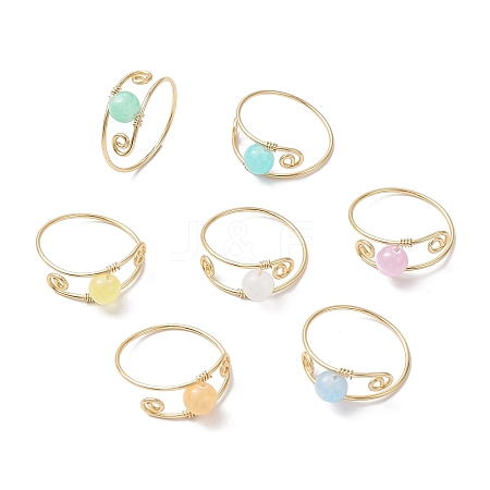 7Pcs 7 Colors Brass Natural Selenite  Rings SJEW-JS01313-1