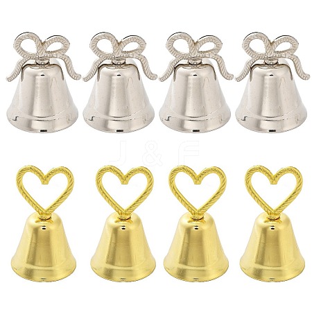 CHGCRAFT 8Pcs 2 Styles Heart/Bowknot & Bell Alloy Memo Clip AJEW-CA0001-94-1