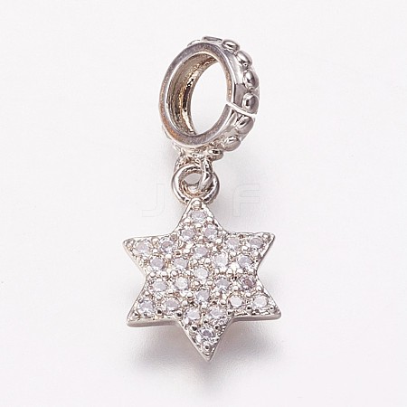 Brass Cubic Zirconia European Dangle Charms KK-P134-04P-1