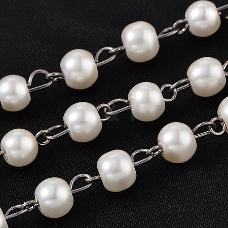 Handmade Glass Pearl Beaded Chains for Necklaces Bracelets Making AJEW-JB00133-01-1