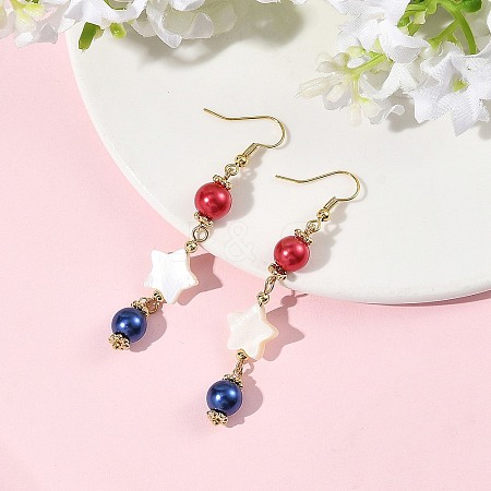 Star Natural Shell & Glass Dangle Earrings EJEW-TA00815-1