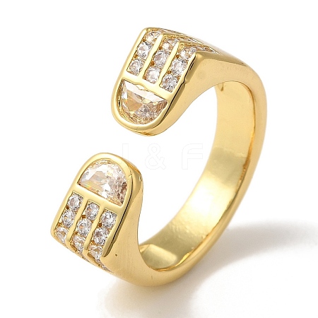 Arch Rack Plating Brass Micro Pave Cubic Zirconia Cuff Rings for Women RJEW-G323-09G-04-1