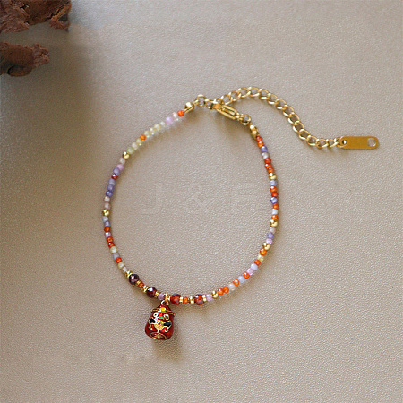 Brass Enamel Chick Charm Cubic Zirconia Beaded Bracelets for Women WGAF5A7-02-1