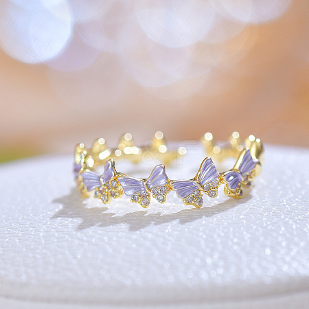 Brass Pave Cubic Zirconia and Enamel Cuff Rings FS-WGD0ACD-04-1
