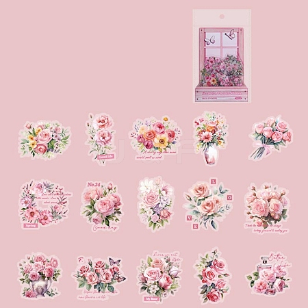 Refreshing Vintage Plant Style Flower PET Adhesive Waterproof Stickers Self-Adhesive Stickers PW-WGCB678-03-1