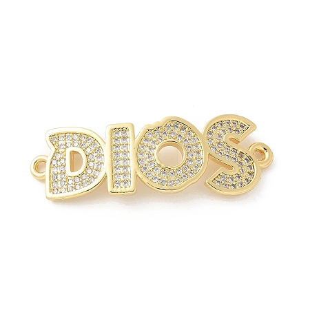 Brass Micro Pave Clear Cubic Zirconia Letter DIOS Connector Charms KK-P294-34G-1