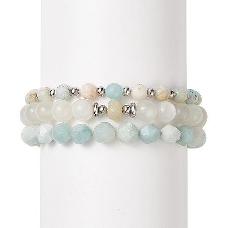 Natural Amazonite & White Moonstone Beaded Bracelets BJEW-JB09042-1