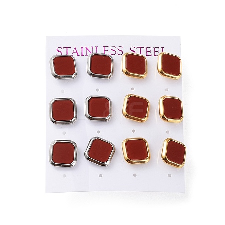 6 Pair 2 Color Square Acrylic Stud Earrings EJEW-A024-03D-1
