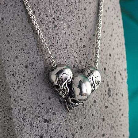 Halloween Alloy 3 Skull Pendant Necklaces for Unisex WGE3CE4-01-1