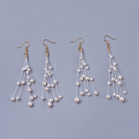 Pearl Tassel Earrings EJEW-L218-21G-1